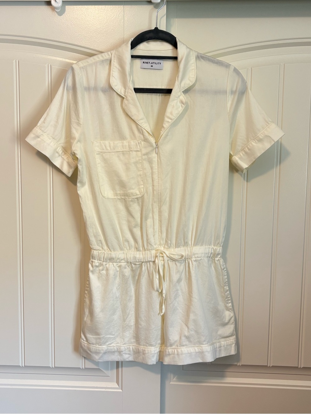 Rivet Utility short sleeve romper white 100% cotton size XS